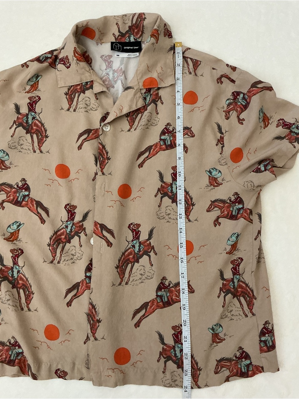 Original Use Cowboy Western Rodeo Print Camp Shirt Rayon Button Up - Picture 5 of 6